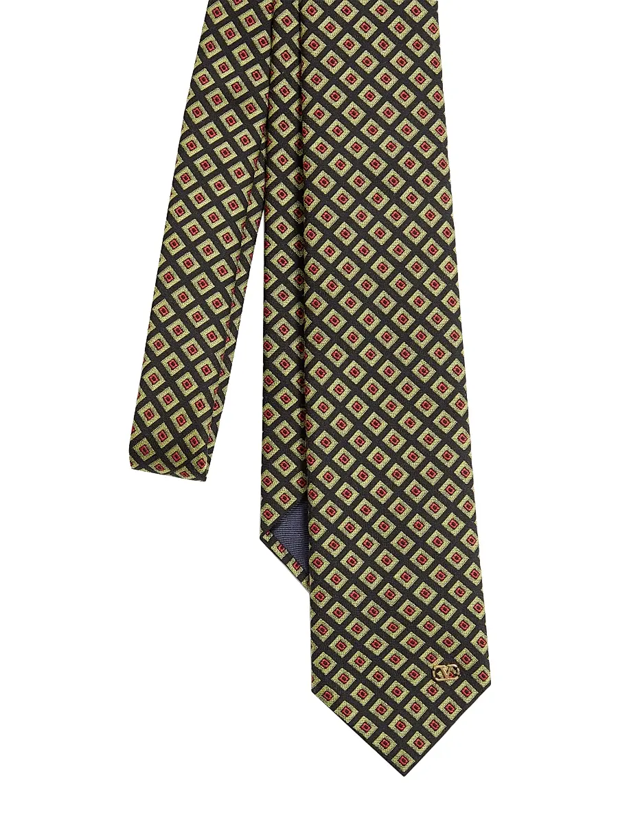 Valentino Men's Valentie Jacquard Cotton Tie with Chamber Pattern and Vlogo Signature Detail | Thumbnail 3