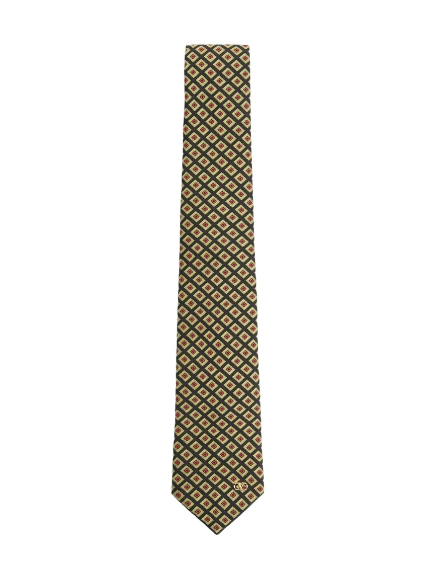 Valentino Men's Valentie Jacquard Cotton Tie with Chamber Pattern and Vlogo Signature Detail