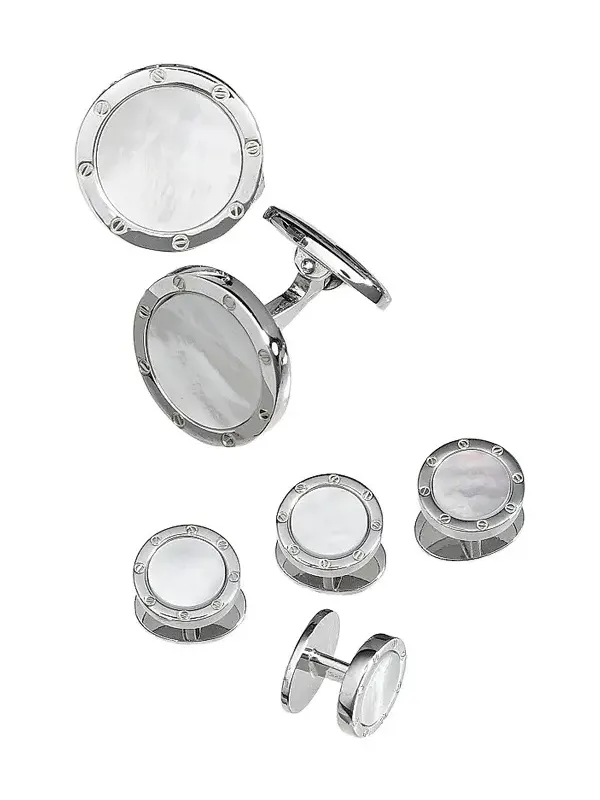 Jan Leslie Men's 6-Piece Sterling Silver & Round Mother-Of-Pearl Cufflink & Shirt Stud Set