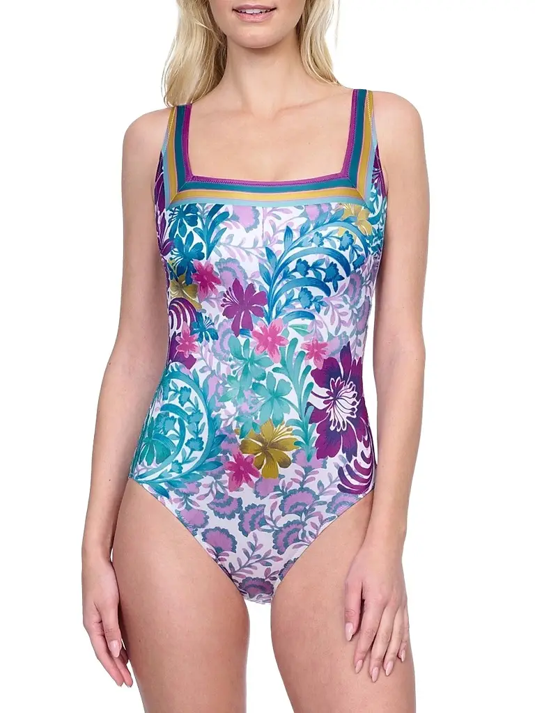 Gottex Swimwear Women's Bali Floral Squareneck One-Piece Swimsuit