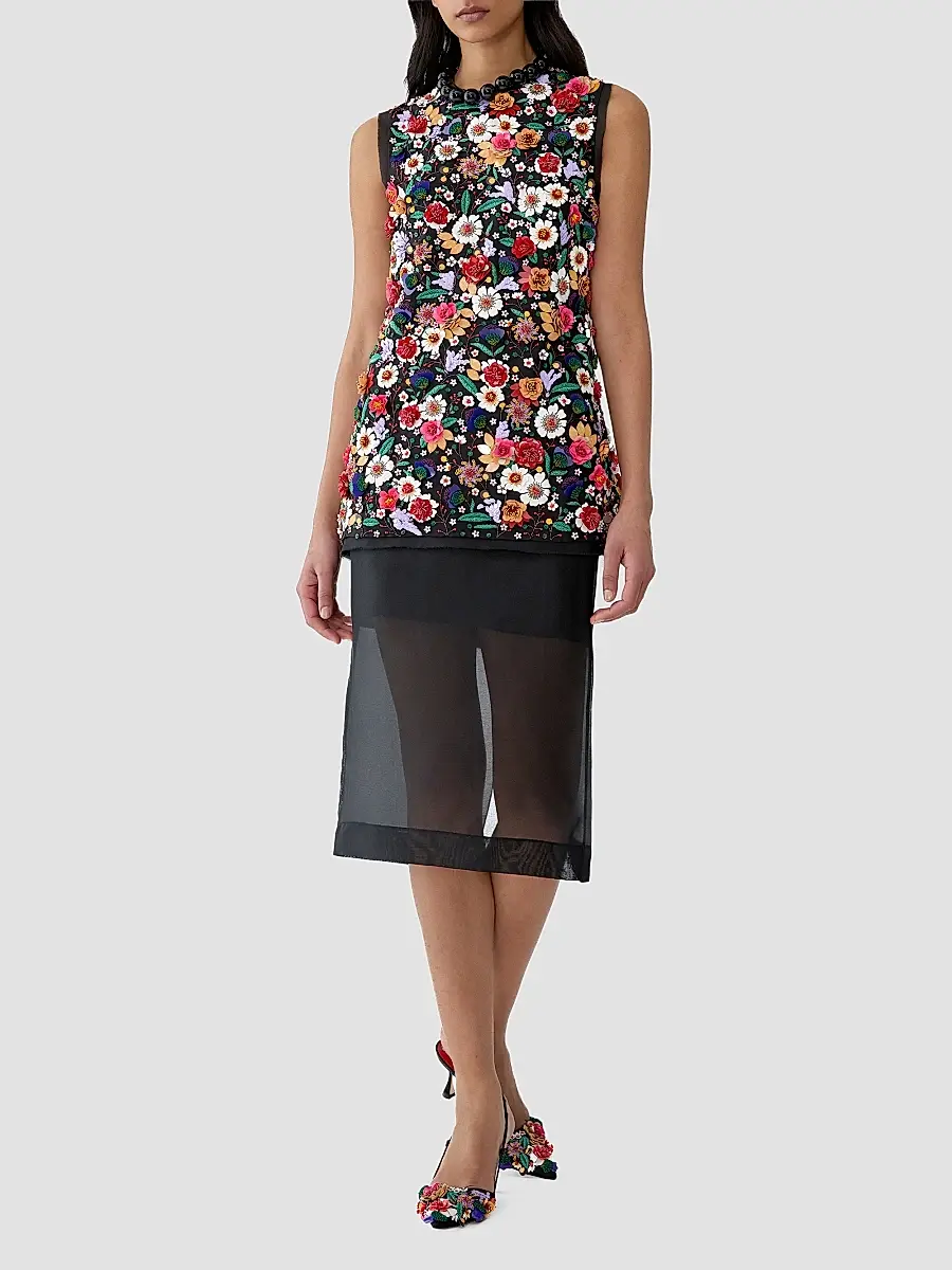 Carolina Herrera Women's 3D Floral Silk Sleeveless Top | Thumbnail 2