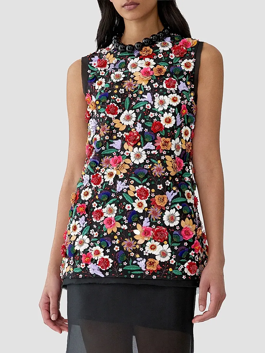 Carolina Herrera Women's 3D Floral Silk Sleeveless Top | Thumbnail 4