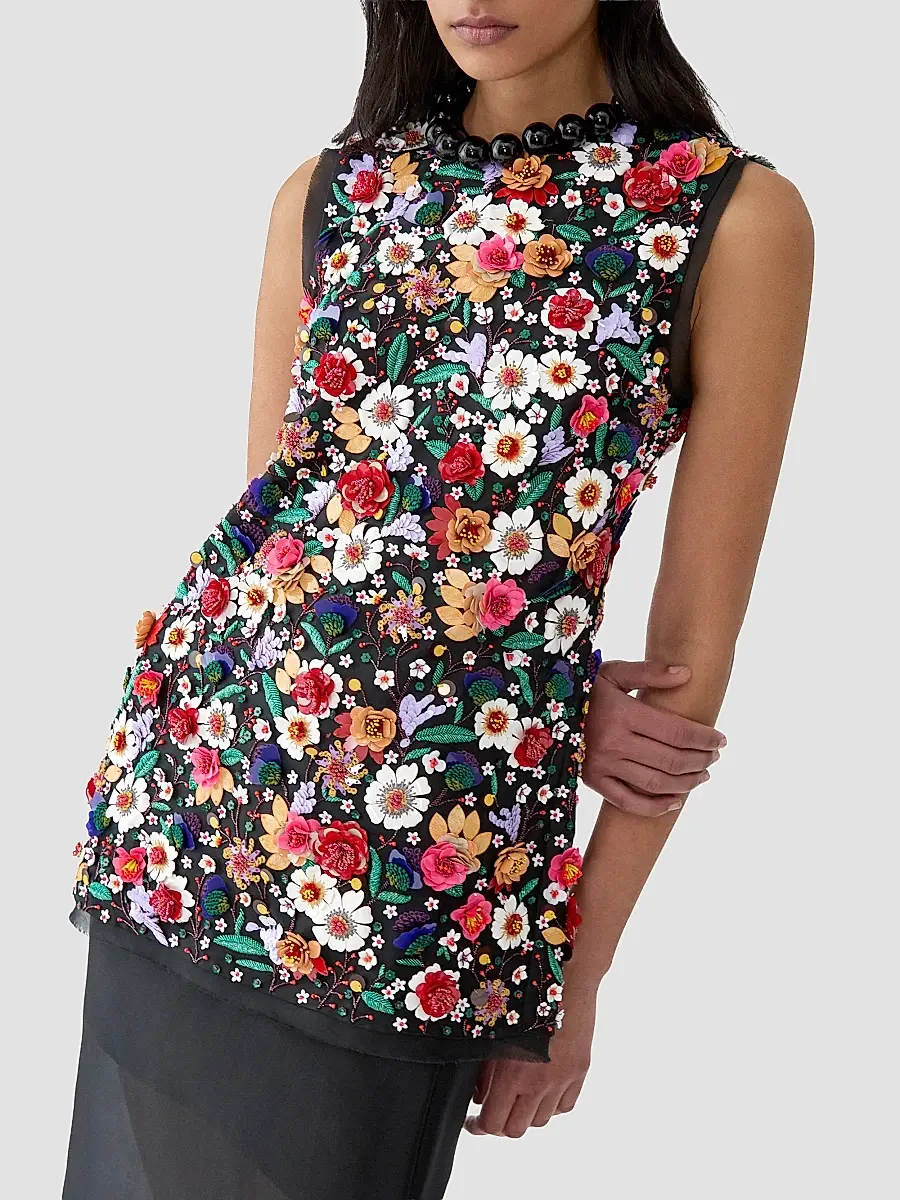 Carolina Herrera Women's 3D Floral Silk Sleeveless Top | Thumbnail 5