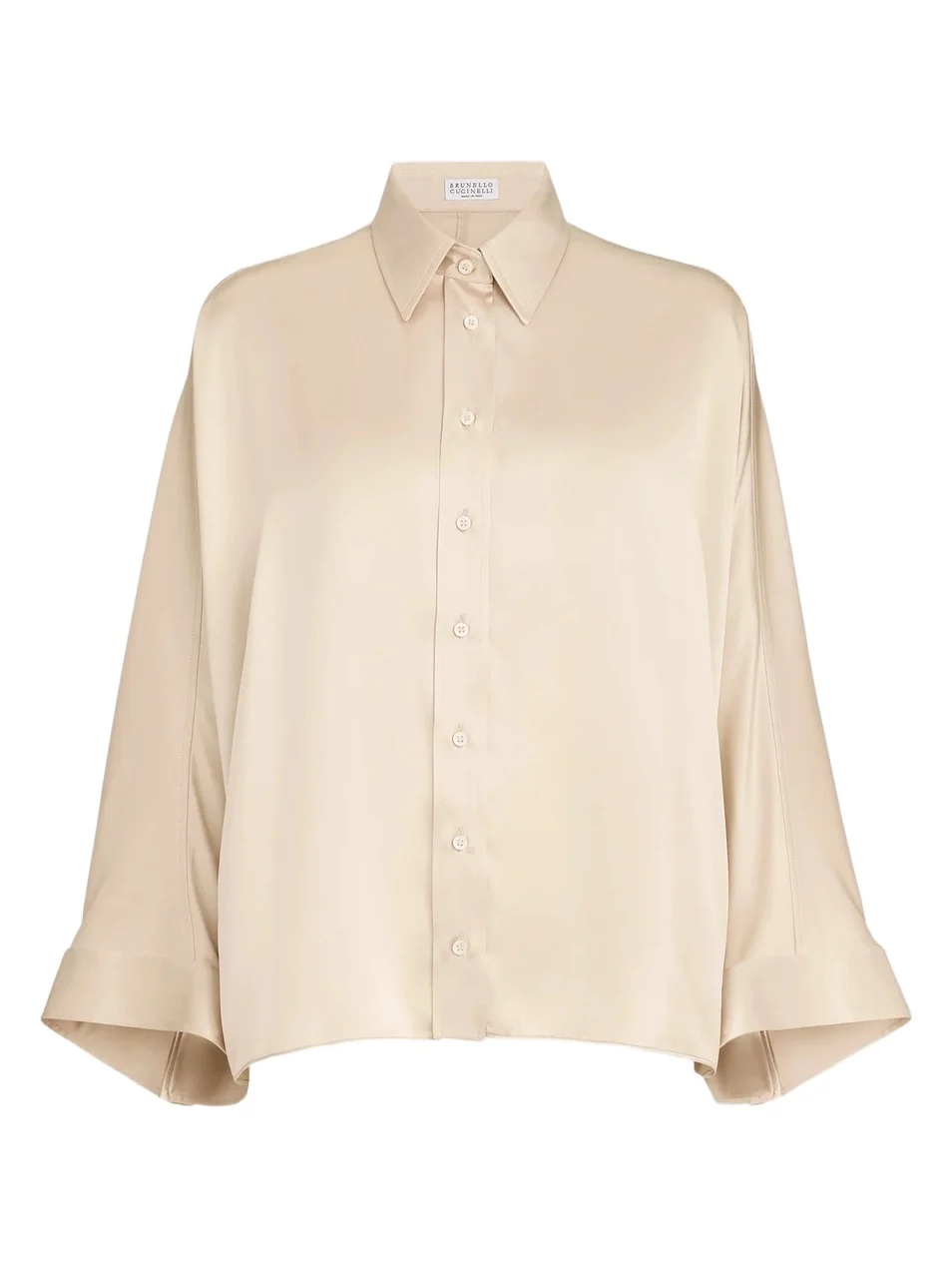 Women's Stretch Silk Satin Shirt with Monili - Sand Women's Stretch Silk Satin Shirt with Monili - Sand