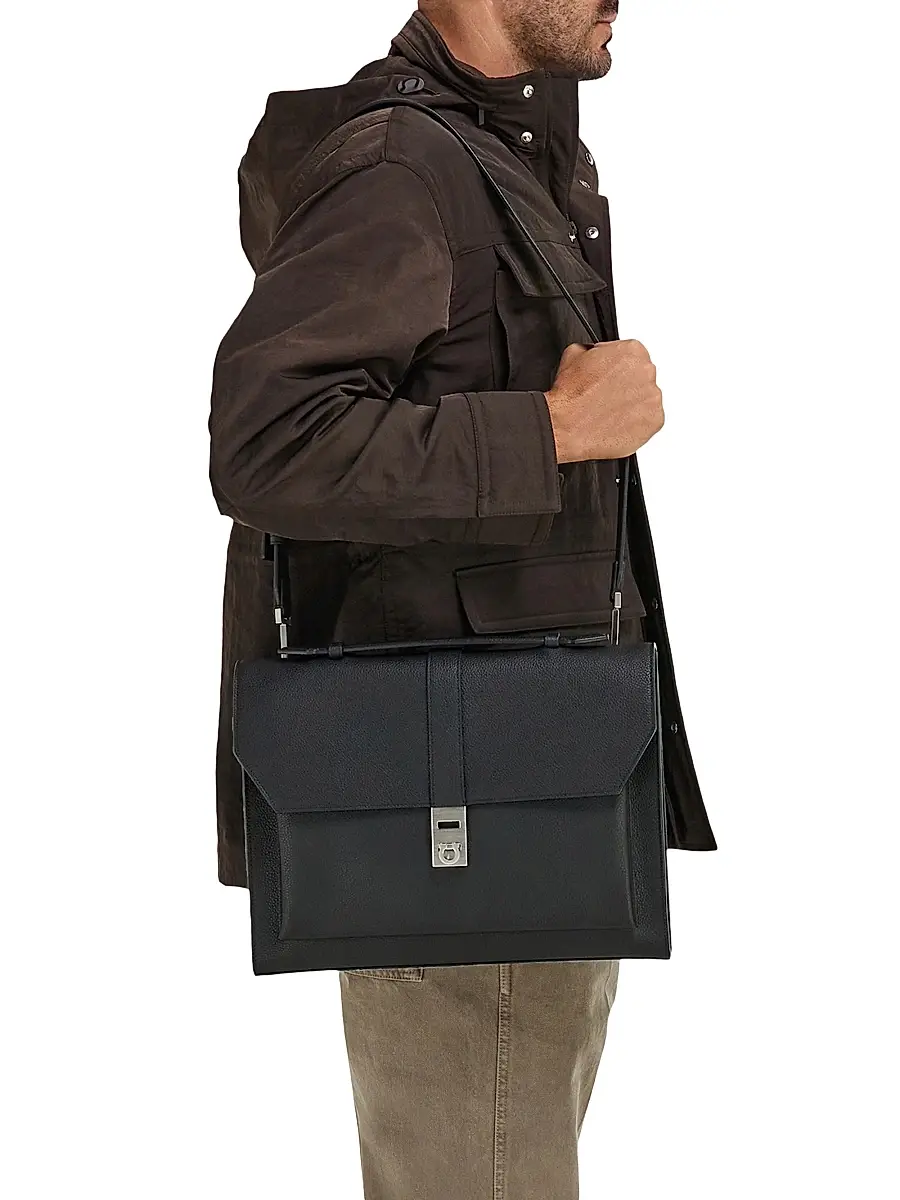 Ferragamo Men's Hug Leather Briefcase | Thumbnail 3 Ferragamo Men's Hug Leather Briefcase | Thumbnail 3