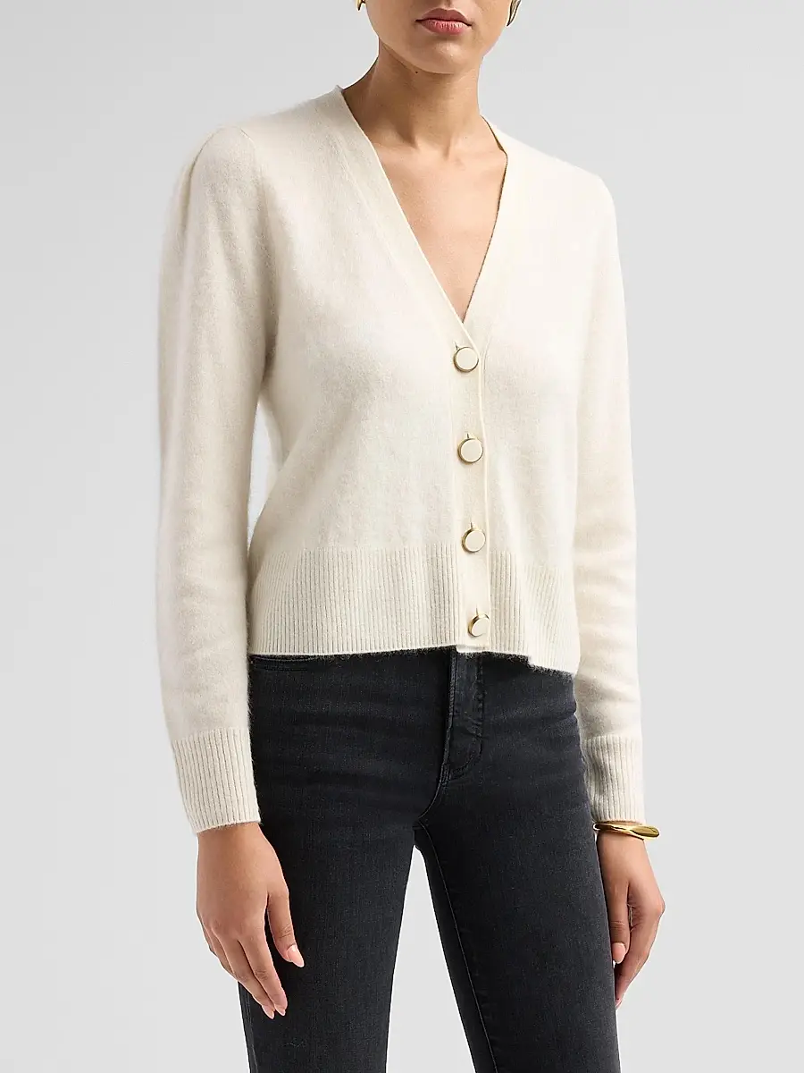 Veronica Beard Women's Solene Brushed Cashmere V-Neck Cardigan | Thumbnail 4 Veronica Beard Women's Solene Brushed Cashmere V-Neck Cardigan | Thumbnail 4