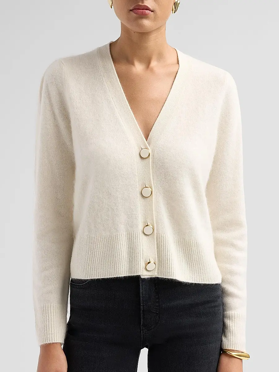 Veronica Beard Women's Solene Brushed Cashmere V-Neck Cardigan | Thumbnail 5 Veronica Beard Women's Solene Brushed Cashmere V-Neck Cardigan | Thumbnail 5