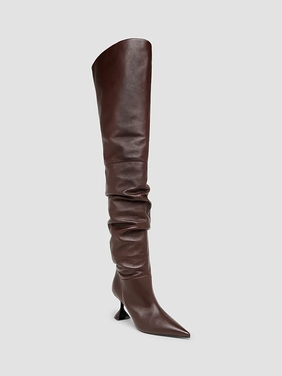 Amina Muaddi Women's Olivia 70MM Leather Over-The-Knee Boots | Thumbnail 2