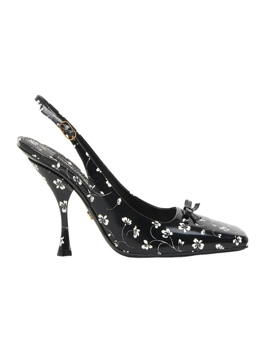 Women's 105MM Floral Leather Slingback Pumps Women's 105MM Floral Leather Slingback Pumps
