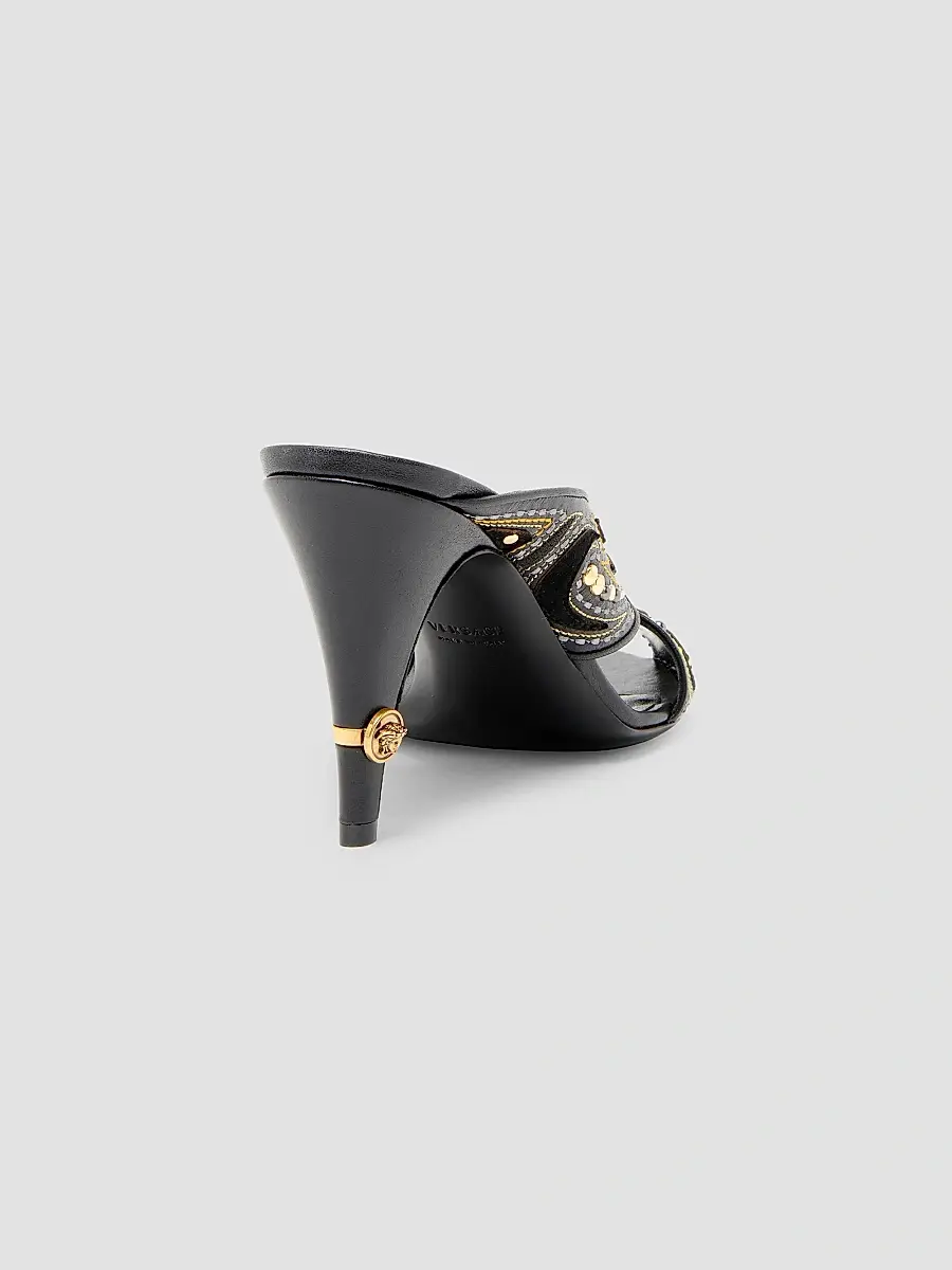 Versace Women's 90MM Leather Cone-Heel Mules | Thumbnail 3 Versace Women's 90MM Leather Cone-Heel Mules | Thumbnail 3