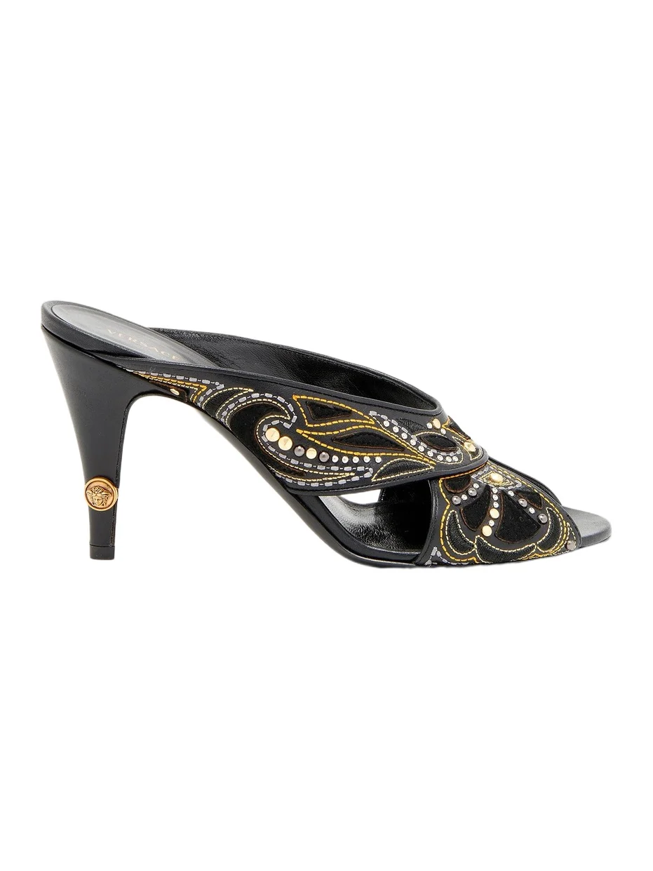 Versace Women's 90MM Leather Cone-Heel Mules