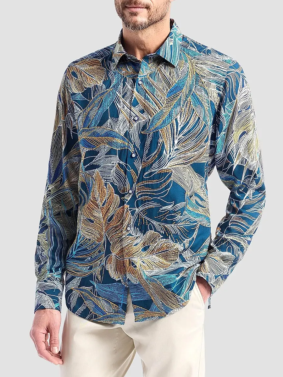 Robert Graham Men's Chorro Embroidered Leaf Print Shirt | Thumbnail 3 Robert Graham Men's Chorro Embroidered Leaf Print Shirt | Thumbnail 3