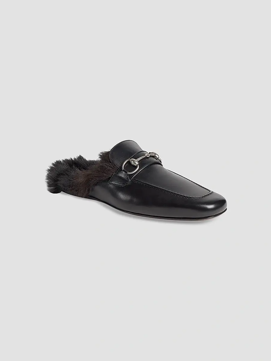 Gucci Women's Casanova Leather & Shearling Horsebit Mules | Thumbnail 2 Gucci Women's Casanova Leather & Shearling Horsebit Mules | Thumbnail 2