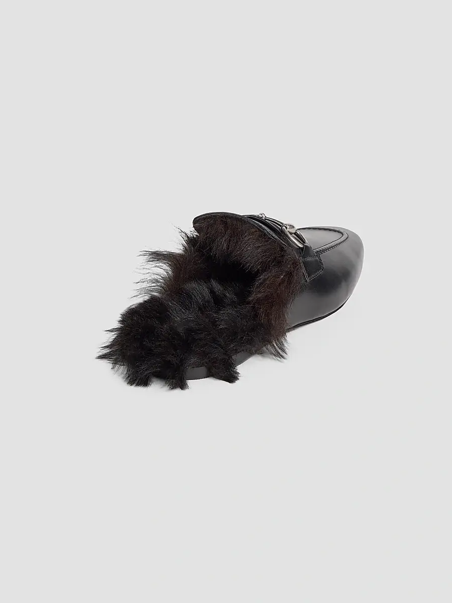 Gucci Women's Casanova Leather & Shearling Horsebit Mules | Thumbnail 3 Gucci Women's Casanova Leather & Shearling Horsebit Mules | Thumbnail 3