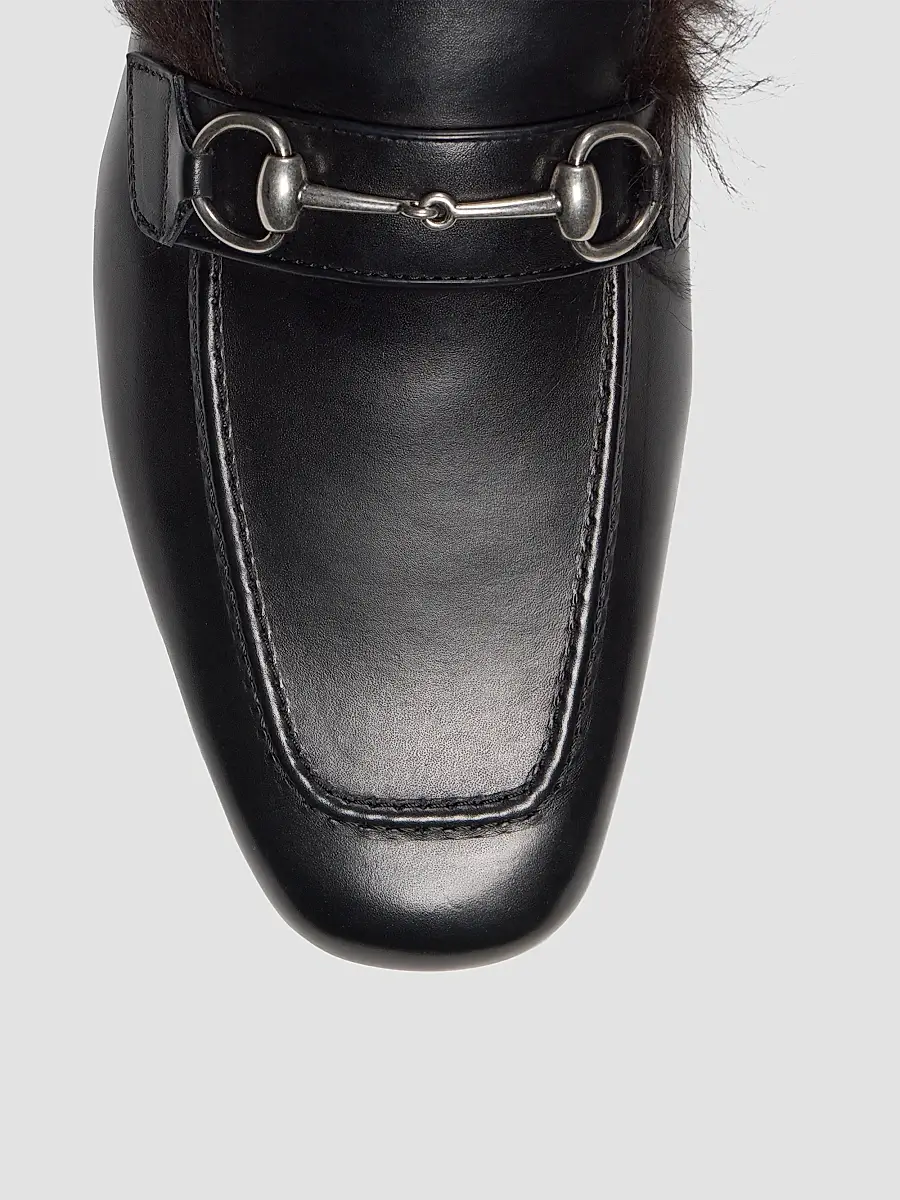 Gucci Women's Casanova Leather & Shearling Horsebit Mules | Thumbnail 4 Gucci Women's Casanova Leather & Shearling Horsebit Mules | Thumbnail 4