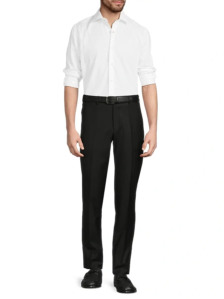 Giorgio Armani Men's Crease-Front Virgin Wool Trousers | Thumbnail 2 Giorgio Armani Men's Crease-Front Virgin Wool Trousers | Thumbnail 2