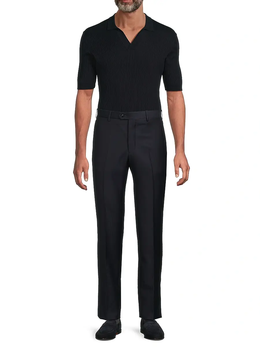 Giorgio Armani Men's Crease-Front Virgin Wool Trousers | Thumbnail 2