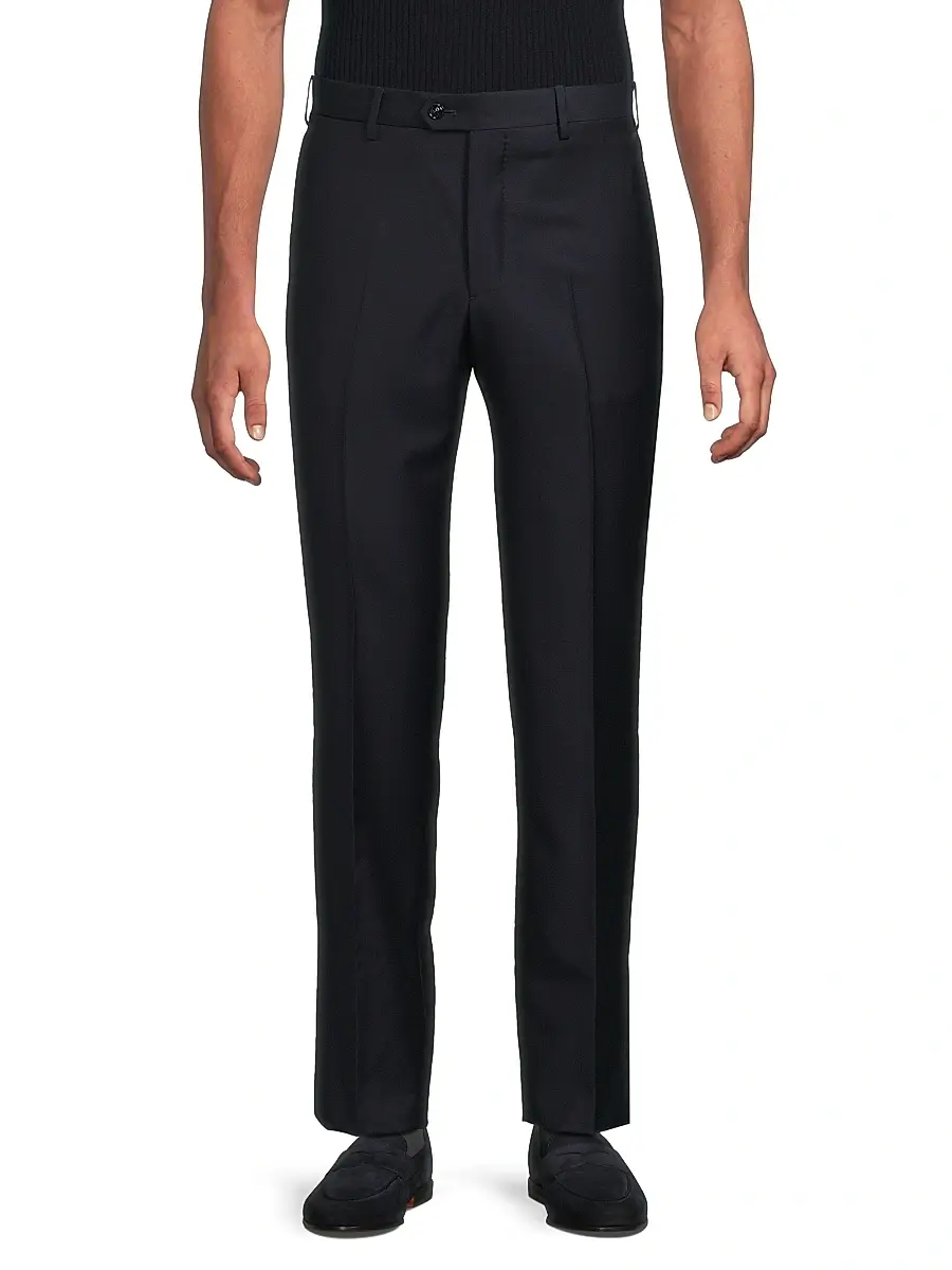 Giorgio Armani Men's Crease-Front Virgin Wool Trousers | Thumbnail 3