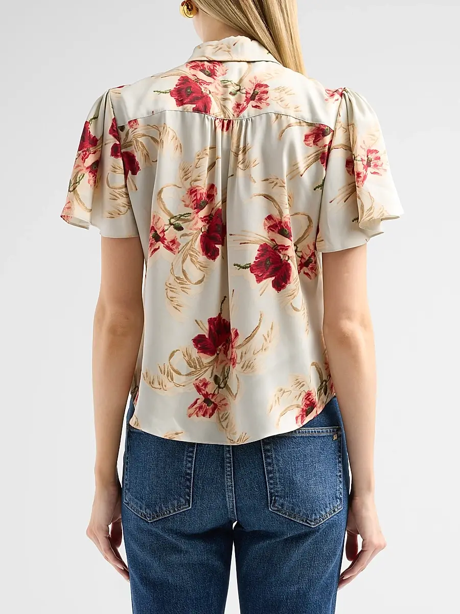 Cinq à Sept Women's Fiona Wilted Poppy Flutter-Sleeve Top | Thumbnail 3 Cinq à Sept Women's Fiona Wilted Poppy Flutter-Sleeve Top | Thumbnail 3