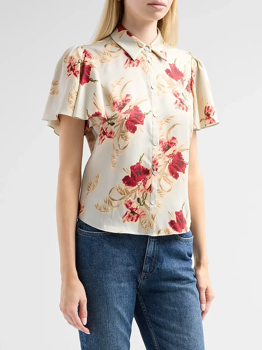 Cinq à Sept Women's Fiona Wilted Poppy Flutter-Sleeve Top | Thumbnail 4 Cinq à Sept Women's Fiona Wilted Poppy Flutter-Sleeve Top | Thumbnail 4