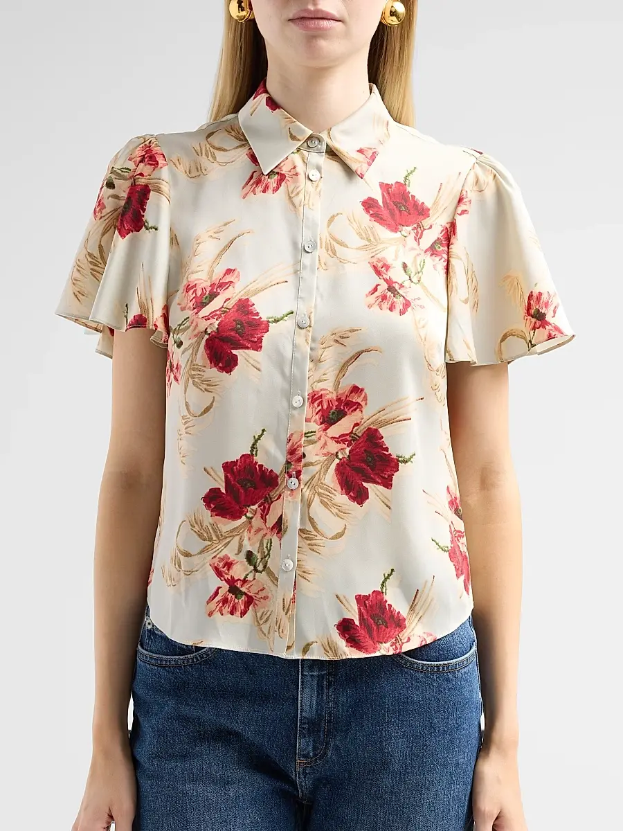 Cinq à Sept Women's Fiona Wilted Poppy Flutter-Sleeve Top | Thumbnail 5 Cinq à Sept Women's Fiona Wilted Poppy Flutter-Sleeve Top | Thumbnail 5