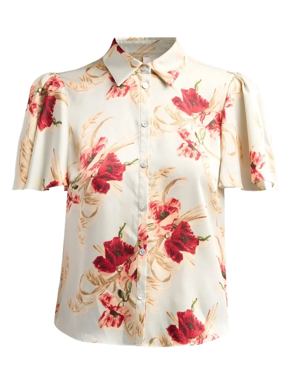 Women's Fiona Wilted Poppy Flutter-Sleeve Top Women's Fiona Wilted Poppy Flutter-Sleeve Top