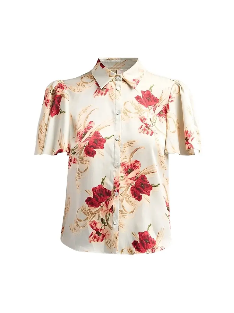 Women's Fiona Wilted Poppy Flutter-Sleeve Top Women's Fiona Wilted Poppy Flutter-Sleeve Top