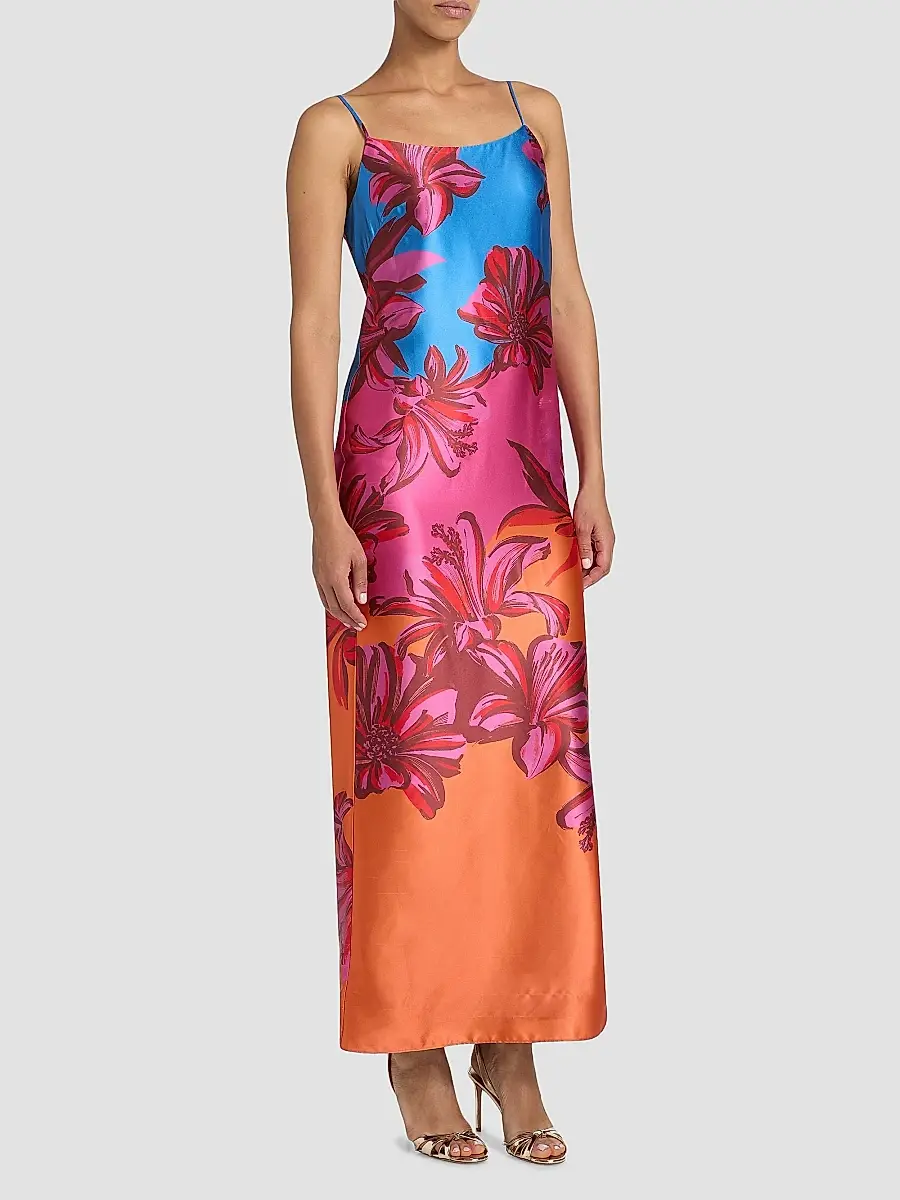 Milly Women's Lily Sunset Floral Satin Slip Maxi Dress | Thumbnail 4 Milly Women's Lily Sunset Floral Satin Slip Maxi Dress | Thumbnail 4