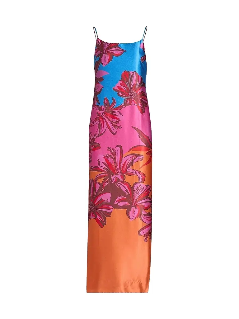 Milly Women's Lily Sunset Floral Satin Slip Maxi Dress
