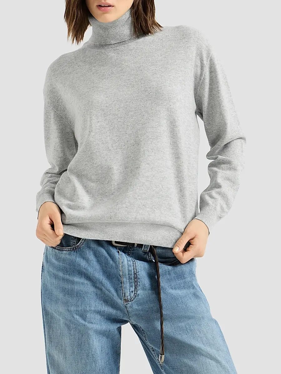 Brunello Cucinelli Women's Cashmere Turtleneck Sweater with Monili - Pebble | Thumbnail 3 Brunello Cucinelli Women's Cashmere Turtleneck Sweater with Monili - Pebble | Thumbnail 3