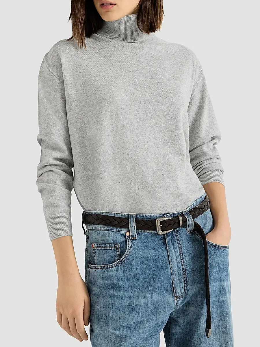 Brunello Cucinelli Women's Cashmere Turtleneck Sweater with Monili - Pebble | Thumbnail 5 Brunello Cucinelli Women's Cashmere Turtleneck Sweater with Monili - Pebble | Thumbnail 5