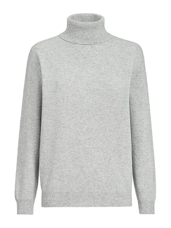 Women's Cashmere Turtleneck Sweater with Monili - Pebble Women's Cashmere Turtleneck Sweater with Monili - Pebble