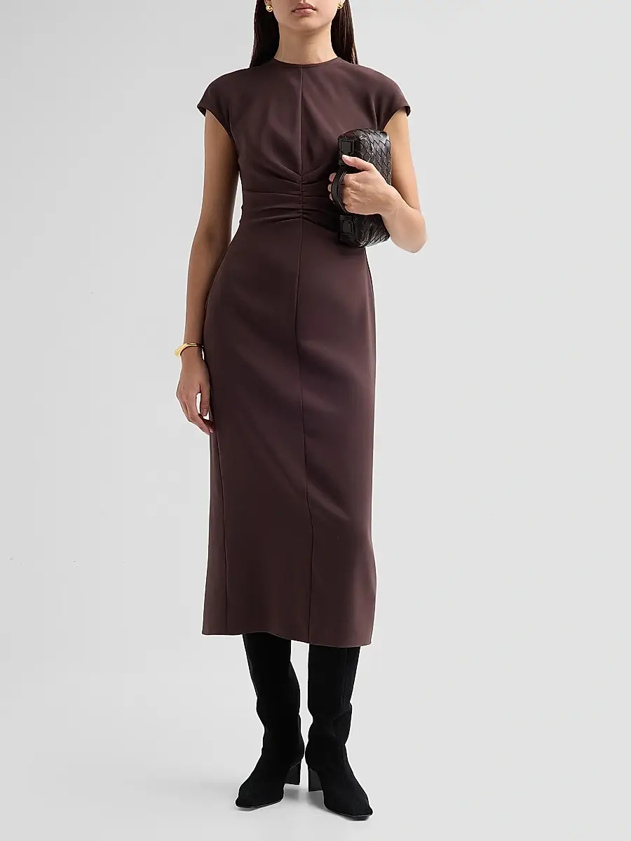 Veronica Beard Women's June Ruched Cap-Sleeve Midi-Dress | Thumbnail 2 Veronica Beard Women's June Ruched Cap-Sleeve Midi-Dress | Thumbnail 2