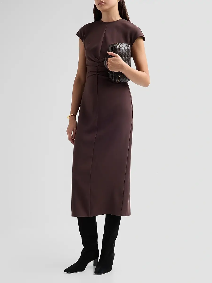 Veronica Beard Women's June Ruched Cap-Sleeve Midi-Dress | Thumbnail 4 Veronica Beard Women's June Ruched Cap-Sleeve Midi-Dress | Thumbnail 4