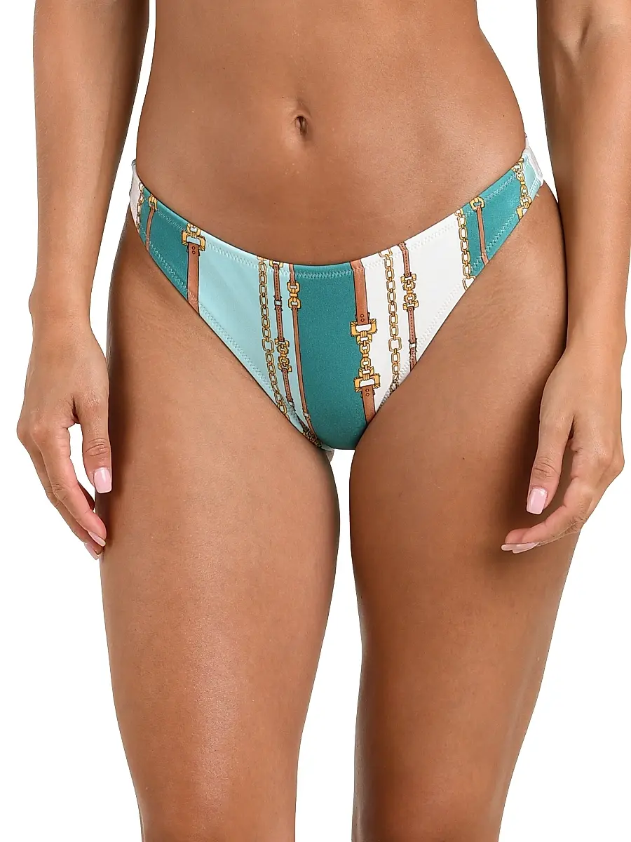 L'Agence Women's Belt Stripe Jean Scoop Bikini Bottom | Thumbnail 2 L'Agence Women's Belt Stripe Jean Scoop Bikini Bottom | Thumbnail 2