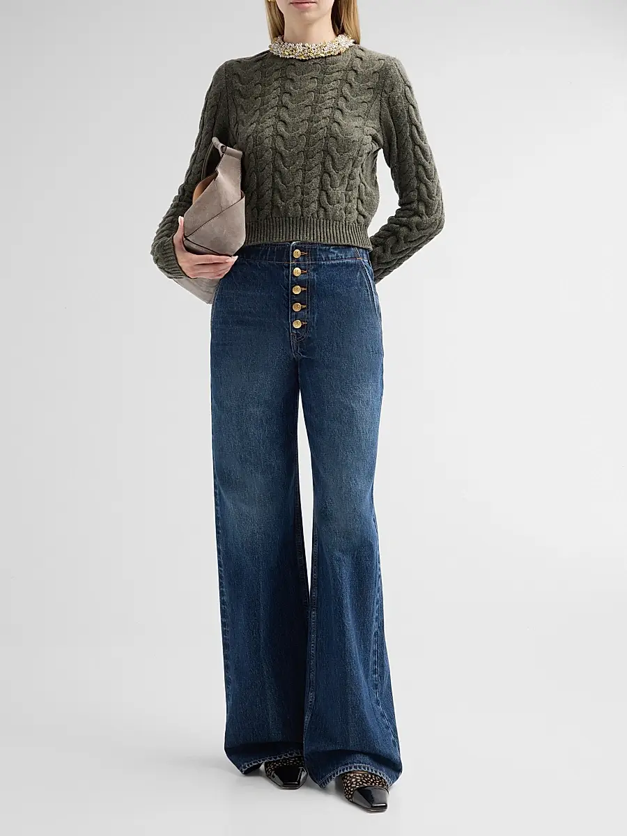 Ulla Johnson Women's Marlie Embellished Cable-Knit Merino Wool-Blend Sweater | Thumbnail 2 Ulla Johnson Women's Marlie Embellished Cable-Knit Merino Wool-Blend Sweater | Thumbnail 2