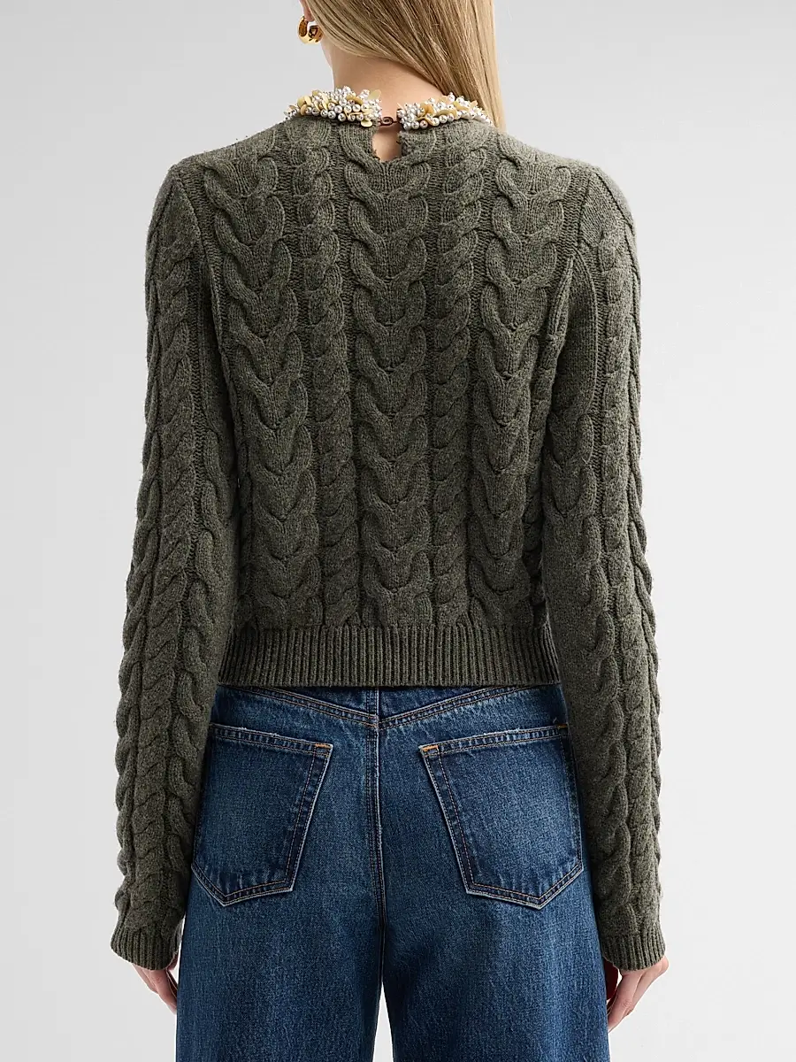 Ulla Johnson Women's Marlie Embellished Cable-Knit Merino Wool-Blend Sweater | Thumbnail 3 Ulla Johnson Women's Marlie Embellished Cable-Knit Merino Wool-Blend Sweater | Thumbnail 3