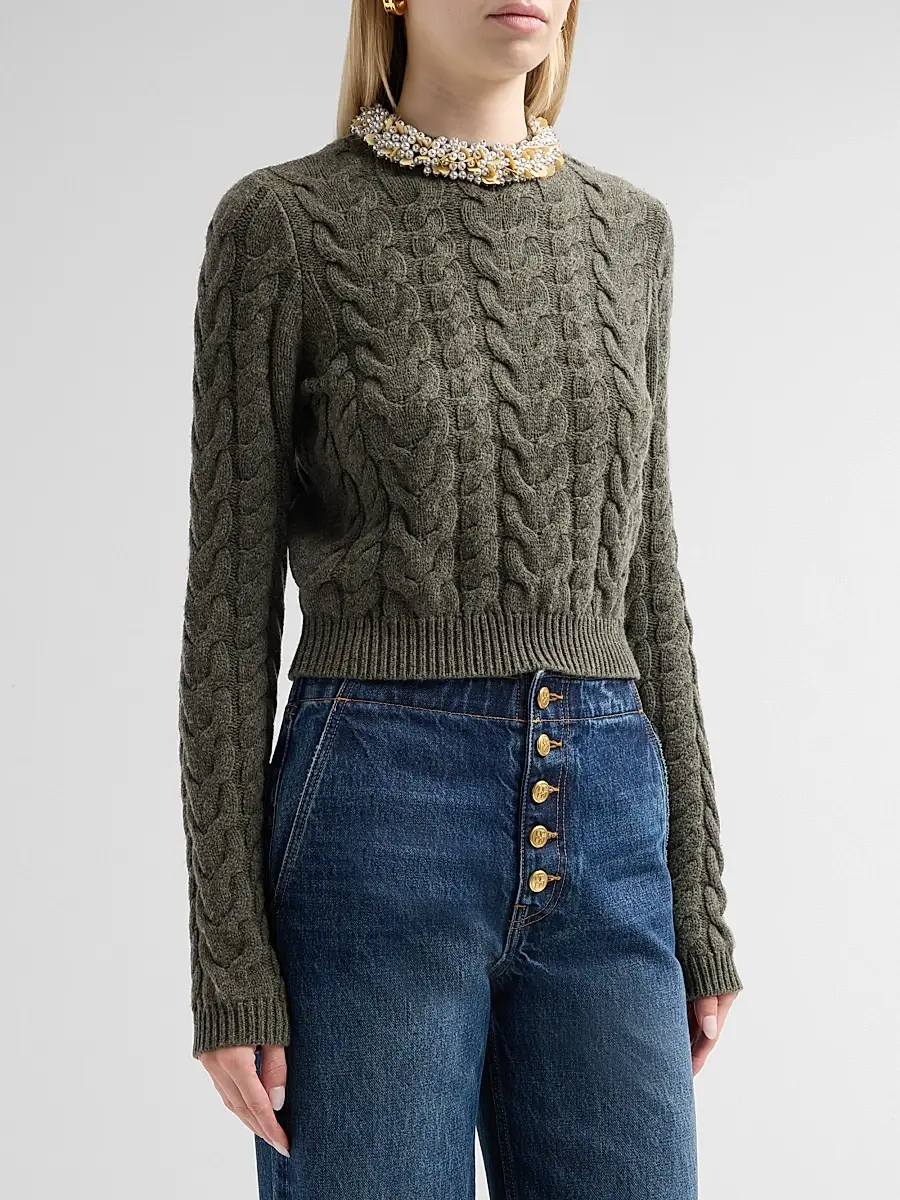 Ulla Johnson Women's Marlie Embellished Cable-Knit Merino Wool-Blend Sweater | Thumbnail 4 Ulla Johnson Women's Marlie Embellished Cable-Knit Merino Wool-Blend Sweater | Thumbnail 4