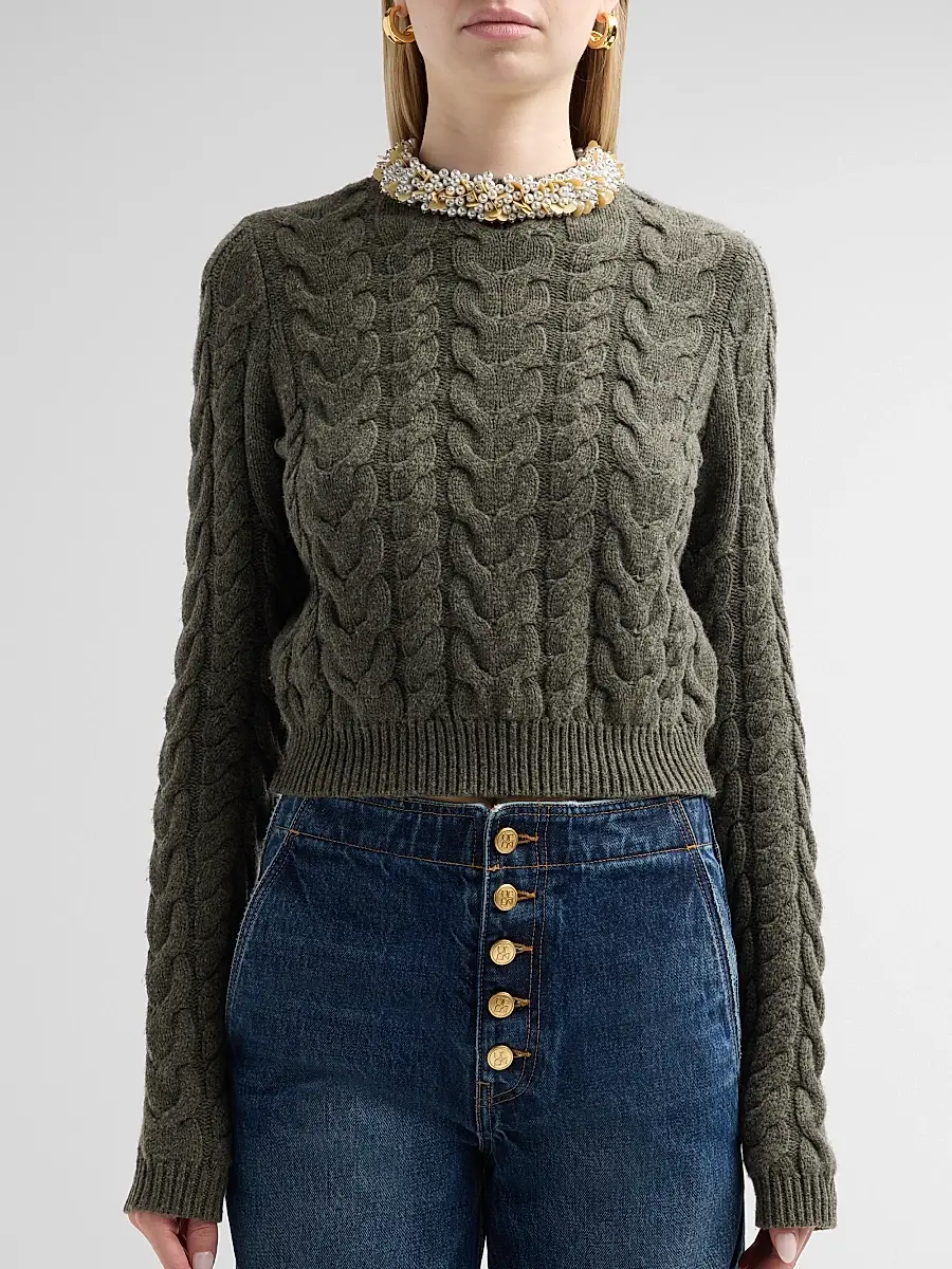 Ulla Johnson Women's Marlie Embellished Cable-Knit Merino Wool-Blend Sweater | Thumbnail 5 Ulla Johnson Women's Marlie Embellished Cable-Knit Merino Wool-Blend Sweater | Thumbnail 5
