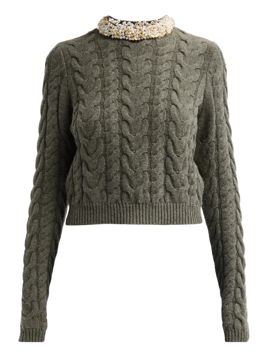 Women's Marlie Embellished Cable-Knit Merino Wool-Blend Sweater Women's Marlie Embellished Cable-Knit Merino Wool-Blend Sweater