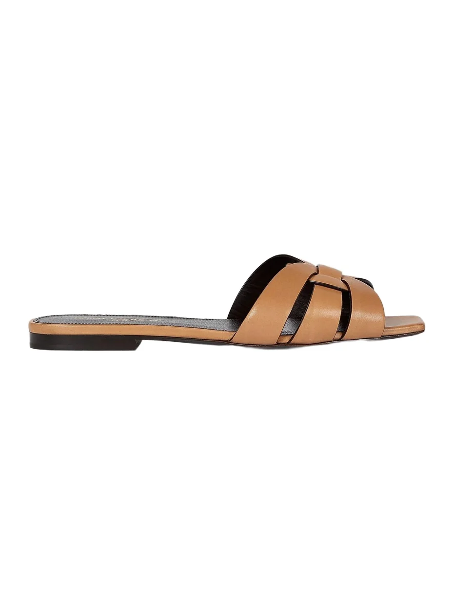 Saint Laurent Women's Tribute Mules in Smooth Leather - Gold Brown