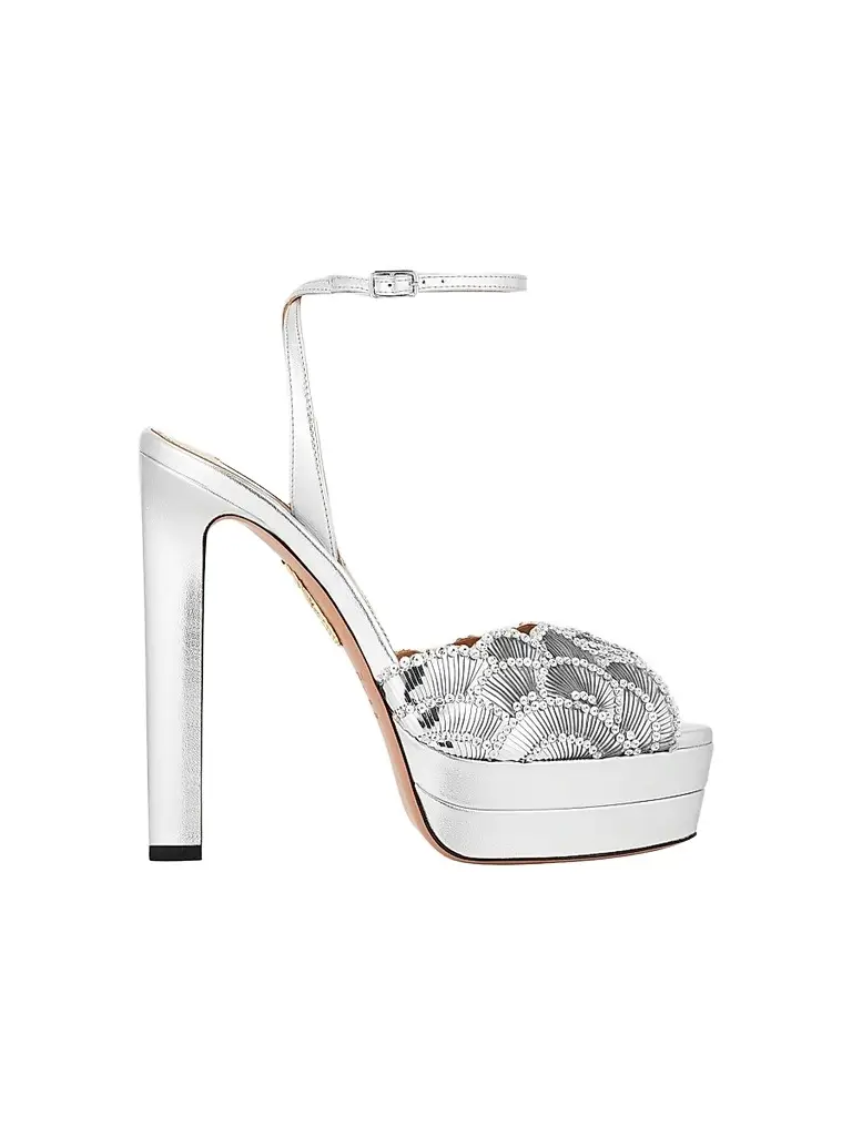 Aquazzura Women's Ce Soir 130MM Sequin-Embellished Leather Platform Sandals