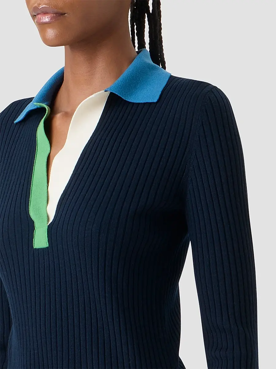 Akris punto Women's Colorblocked Rib-Knit Wool Long-Sleeve Polo Shirt | Thumbnail 5 Akris punto Women's Colorblocked Rib-Knit Wool Long-Sleeve Polo Shirt | Thumbnail 5