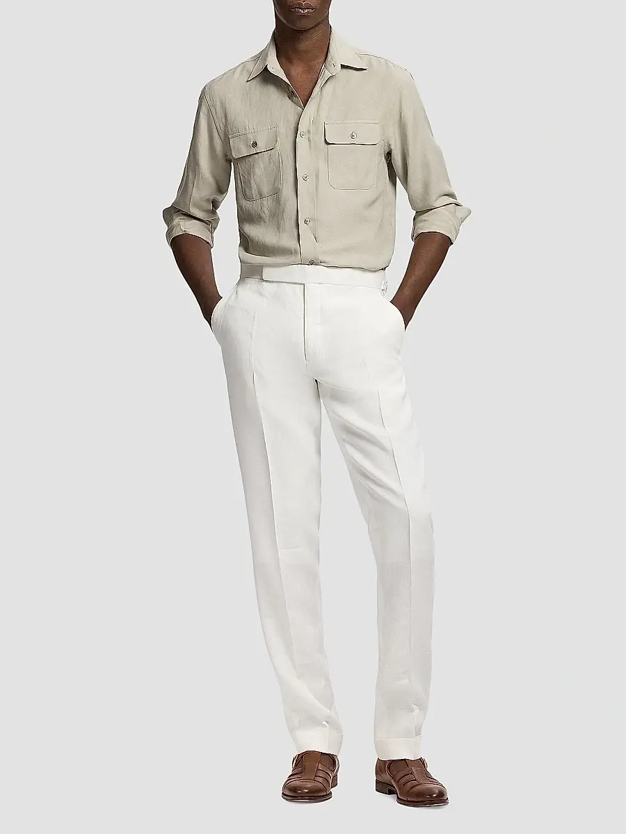 Ralph Lauren Purple Label Men's Silk-Linen Button-Front Shirt | Thumbnail 2 Ralph Lauren Purple Label Men's Silk-Linen Button-Front Shirt | Thumbnail 2