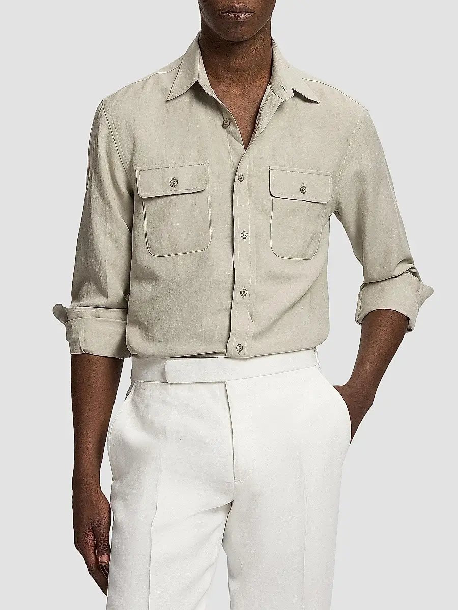 Ralph Lauren Purple Label Men's Silk-Linen Button-Front Shirt | Thumbnail 4 Ralph Lauren Purple Label Men's Silk-Linen Button-Front Shirt | Thumbnail 4