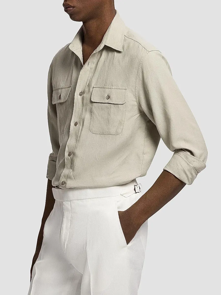 Ralph Lauren Purple Label Men's Silk-Linen Button-Front Shirt | Thumbnail 5 Ralph Lauren Purple Label Men's Silk-Linen Button-Front Shirt | Thumbnail 5