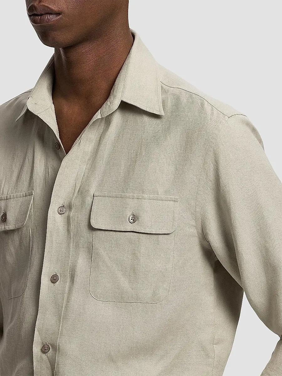 Ralph Lauren Purple Label Men's Silk-Linen Button-Front Shirt | Thumbnail 6 Ralph Lauren Purple Label Men's Silk-Linen Button-Front Shirt | Thumbnail 6
