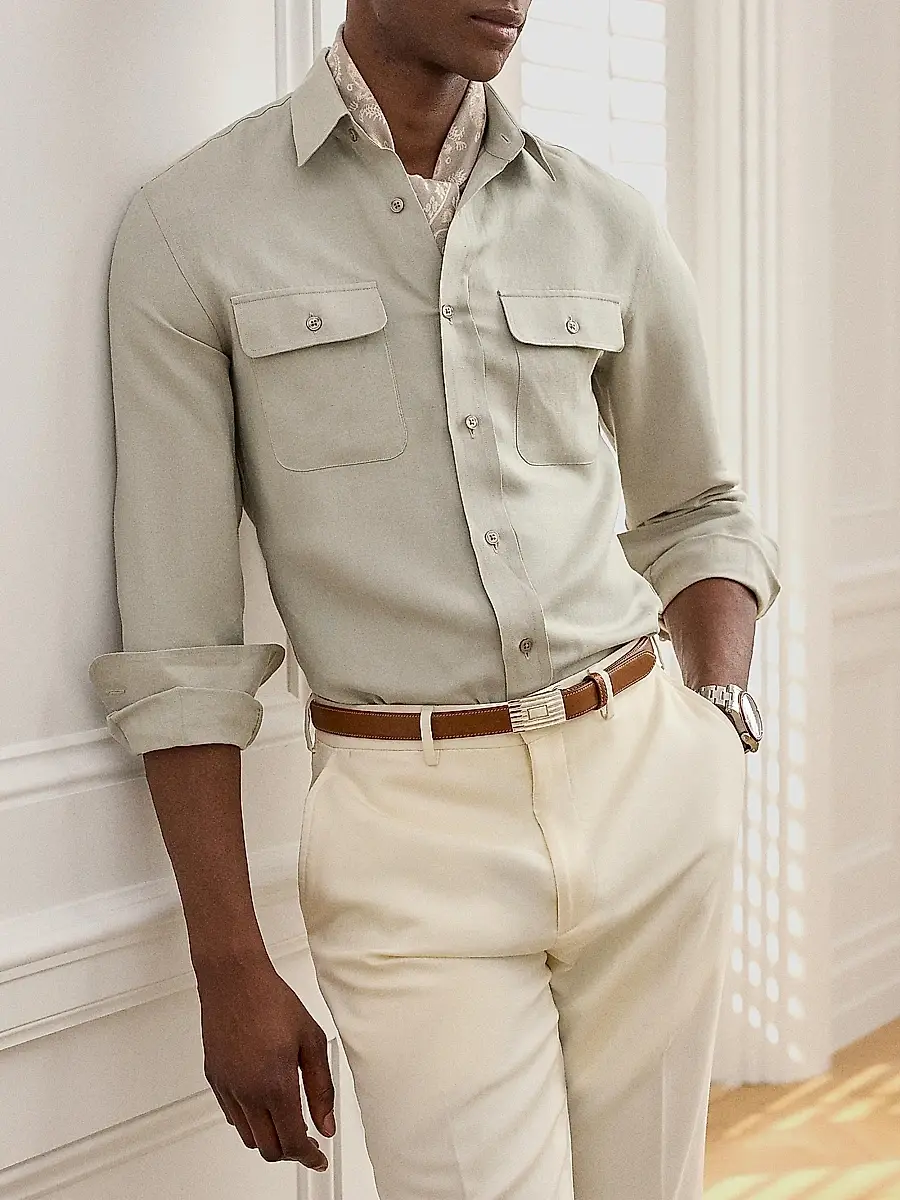 Ralph Lauren Purple Label Men's Silk-Linen Button-Front Shirt | Thumbnail 7 Ralph Lauren Purple Label Men's Silk-Linen Button-Front Shirt | Thumbnail 7