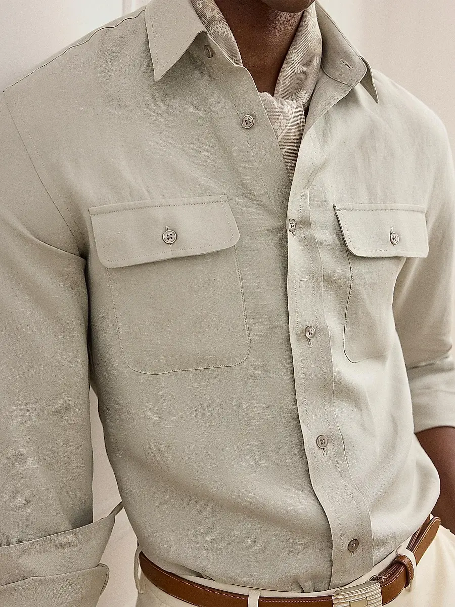 Ralph Lauren Purple Label Men's Silk-Linen Button-Front Shirt | Thumbnail 9 Ralph Lauren Purple Label Men's Silk-Linen Button-Front Shirt | Thumbnail 9