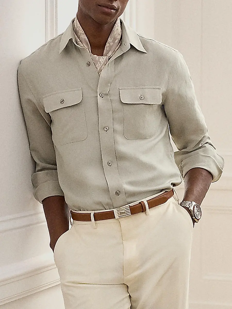 Ralph Lauren Purple Label Men's Silk-Linen Button-Front Shirt | Thumbnail 10 Ralph Lauren Purple Label Men's Silk-Linen Button-Front Shirt | Thumbnail 10